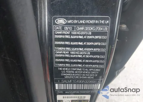 2011 Land Rover Range Rover Supercharged from USA, damaged, VIN SALMF1E49BA329691